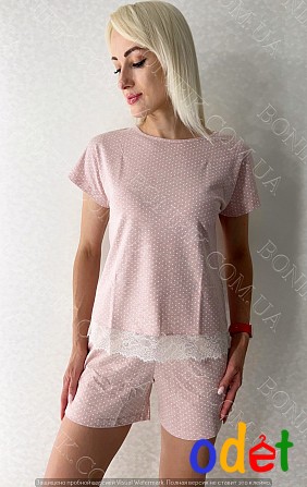 Жіноча піжама шорти з мереживом і футболкою "Peachy Pearl" (арт. LPK 2870/11/01) Кривой Рог - изображение 1