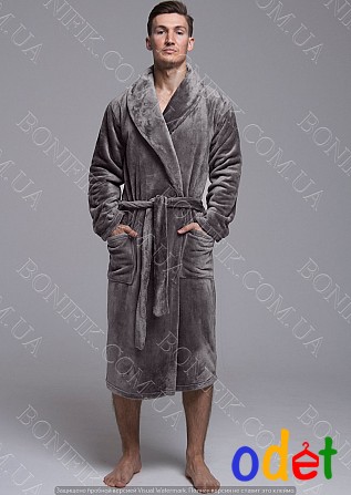 Чоловічий сірий халат велсофт (90054) (арт. 1202) Кривой Рог - изображение 1
