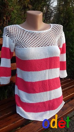 Полосатый пуловер с сетчатой кокеткой крючком Кременчуг - изображение 1