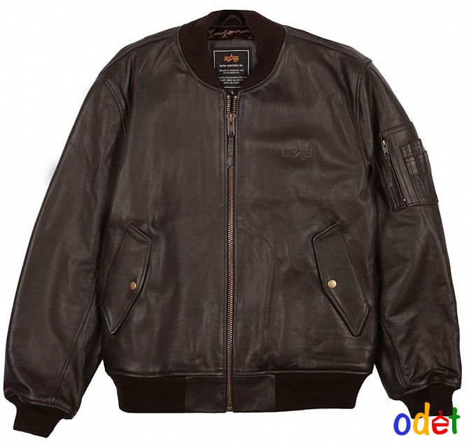 Шкіряна чоловіча льотна куртка MA-1 Leather (коричнева) Ивано-Франковск - изображение 1