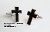 Запонки крест крестик хрестик серебристые с черной эмалью черный крест хрест Киев